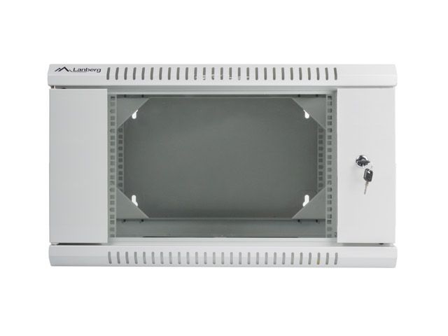 Lanberg WF02-6606-10S 19" 6U SZÉL:600mm MÉLY:600mm MAG:374mm lapraszerelt üvegajtós szürke kétrészes fali rack szekrény