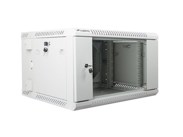 Lanberg WF02-6606-10S 19" 6U SZÉL:600mm MÉLY:600mm MAG:374mm lapraszerelt üvegajtós szürke kétrészes fali rack szekrény