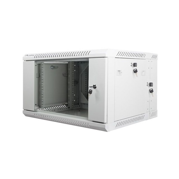 Lanberg WF02-6606-10S 19" 6U SZÉL:600mm MÉLY:600mm MAG:374mm lapraszerelt üvegajtós szürke kétrészes fali rack szekrény
