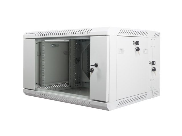 Lanberg WF02-6606-10S 19" 6U SZÉL:600mm MÉLY:600mm MAG:374mm lapraszerelt üvegajtós szürke kétrészes fali rack szekrény