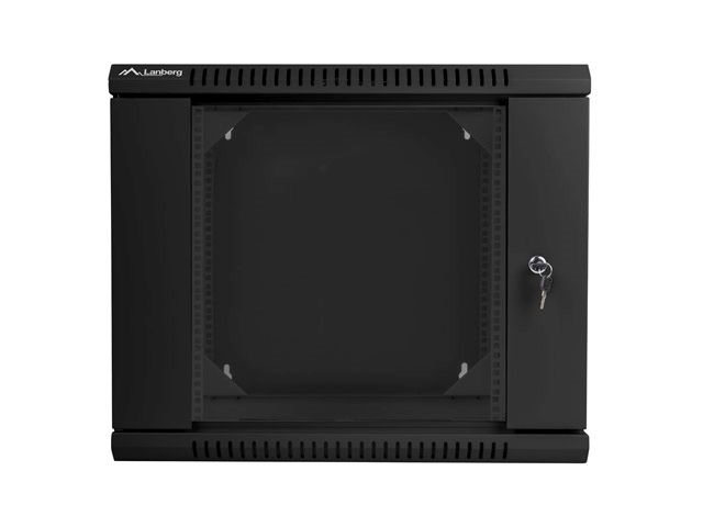 Lanberg WF02-6609-10B 19" 9U SZÉL:600mm MÉLY:600mm MAG:507mm lapraszerelt üvegajtós fekete kétrészes fali rack szekrény