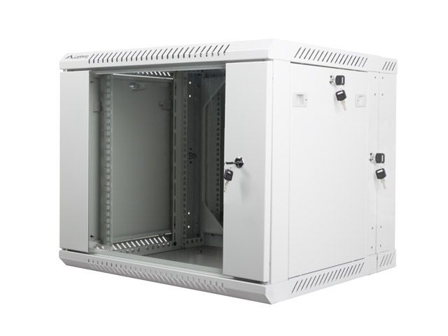 Lanberg WF02-6609-10S 19" 9U SZÉL:600mm MÉLY:600mm MAG:507mm lapraszerelt üvegajtós szürke kétrészes fali rack szekrény