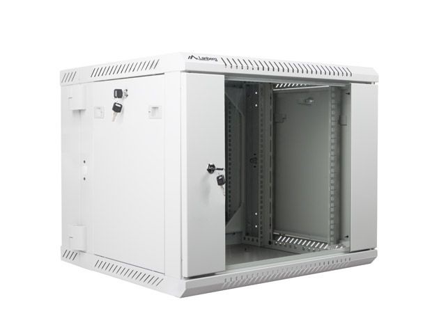 Lanberg WF02-6609-10S 19" 9U SZÉL:600mm MÉLY:600mm MAG:507mm lapraszerelt üvegajtós szürke kétrészes fali rack szekrény