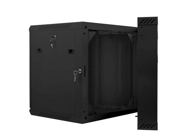 Lanberg WF02-6612-10B 19" 12U SZÉL:600mm MÉLY:600mm MAG:640mm lapraszerelt üvegajtós fekete kétrészes fali rack szekrény