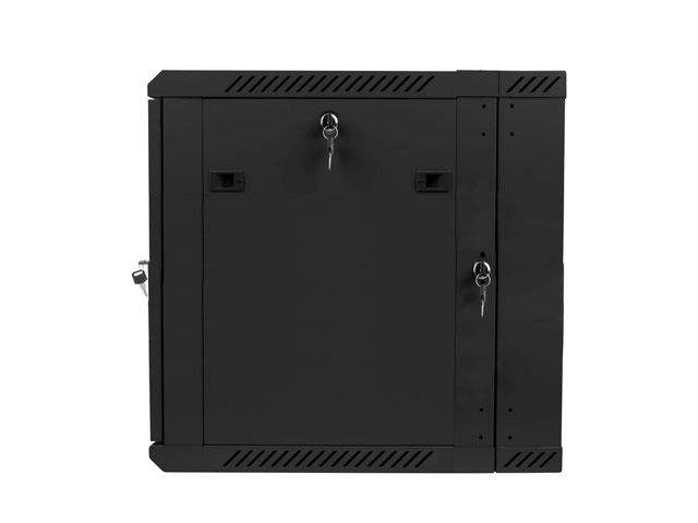 Lanberg WF02-6612-10B 19" 12U SZÉL:600mm MÉLY:600mm MAG:640mm lapraszerelt üvegajtós fekete kétrészes fali rack szekrény