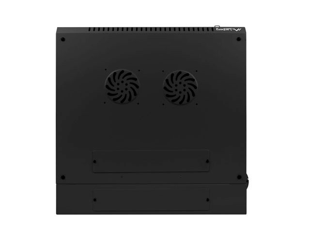 Lanberg WF02-6612-10B 19" 12U SZÉL:600mm MÉLY:600mm MAG:640mm lapraszerelt üvegajtós fekete kétrészes fali rack szekrény