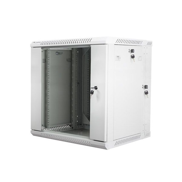 Lanberg WF02-6612-10S 19" 12U SZÉL:600mm MÉLY:600mm MAG:640mm lapraszerelt üvegajtós szürke kétrészes fali rack szekrény