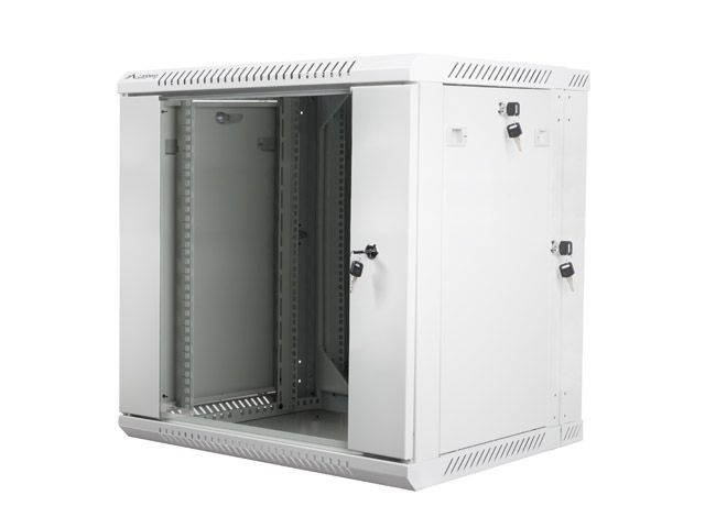 Lanberg WF02-6612-10S 19" 12U SZÉL:600mm MÉLY:600mm MAG:640mm lapraszerelt üvegajtós szürke kétrészes fali rack szekrény