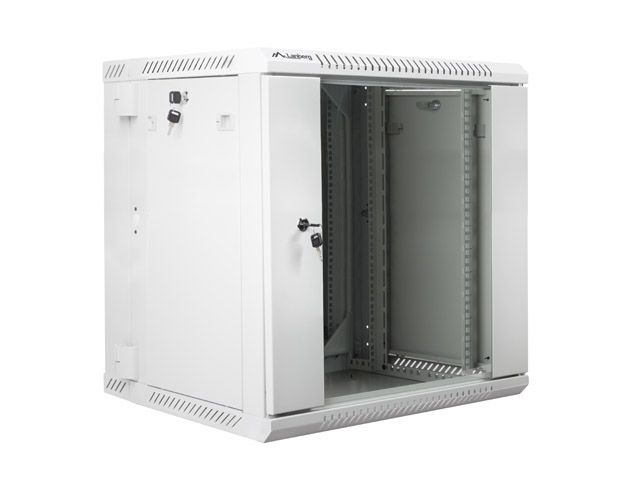 Lanberg WF02-6612-10S 19" 12U SZÉL:600mm MÉLY:600mm MAG:640mm lapraszerelt üvegajtós szürke kétrészes fali rack szekrény