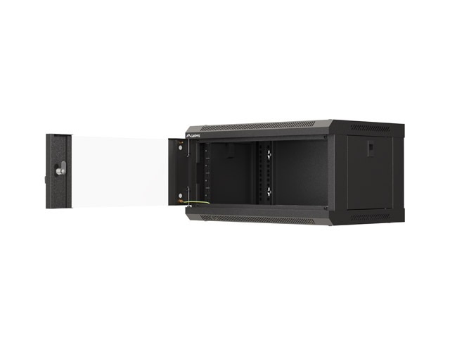 Lanberg WF03-5304-10B 19" 4U SZÉL:540mm MÉLY:350mm MAG:281mm lapraszerelt üvegajtós fekete fali rack szekrény