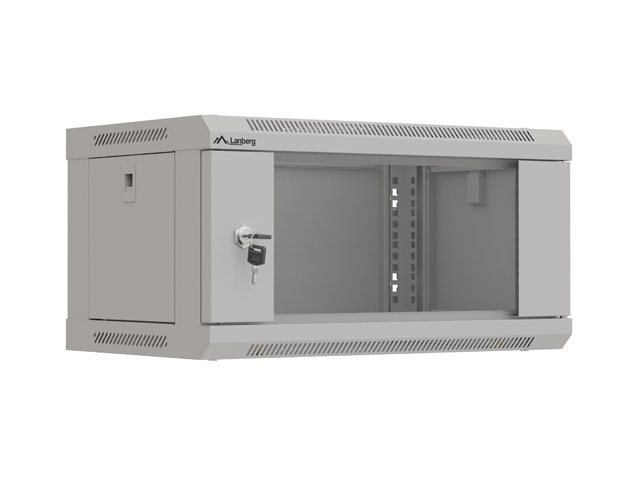 Lanberg WF03-5304-10S 19" 4U SZÉL:540mm MÉLY:350mm MAG:281mm lapraszerelt üvegajtós szürke fali rack szekrény