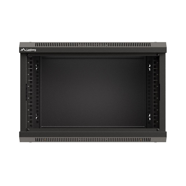 Lanberg WF03-5306-10B 19" 6U SZÉL:540mm MÉLY:350mm MAG:370mm lapraszerelt üvegajtós fekete fali rack szekrény