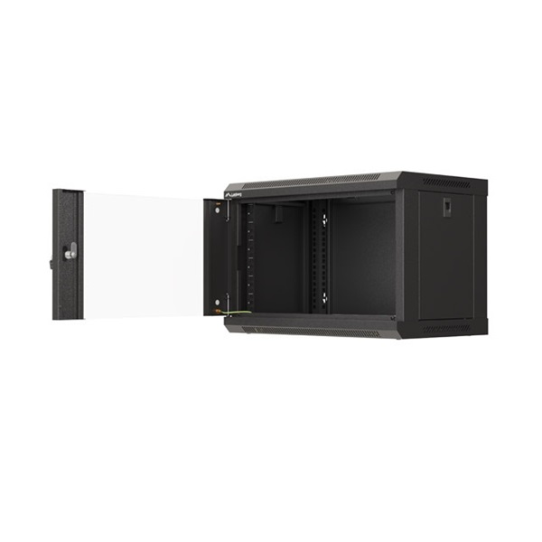 Lanberg WF03-5306-10B 19" 6U SZÉL:540mm MÉLY:350mm MAG:370mm lapraszerelt üvegajtós fekete fali rack szekrény