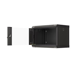 Lanberg WF03-5306-10B 19" 6U SZÉL:540mm MÉLY:350mm MAG:370mm lapraszerelt üvegajtós fekete fali rack szekrény