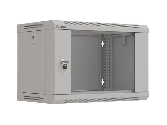 Lanberg WF03-5306-10S 19" 6U SZÉL:540mm MÉLY:350mm MAG:370mm lapraszerelt üvegajtós szürke fali rack szekrény