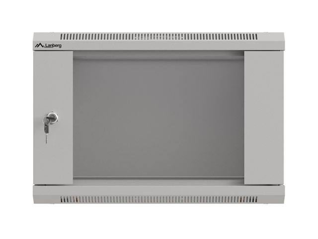Lanberg WF03-5306-10S 19" 6U SZÉL:540mm MÉLY:350mm MAG:370mm lapraszerelt üvegajtós szürke fali rack szekrény