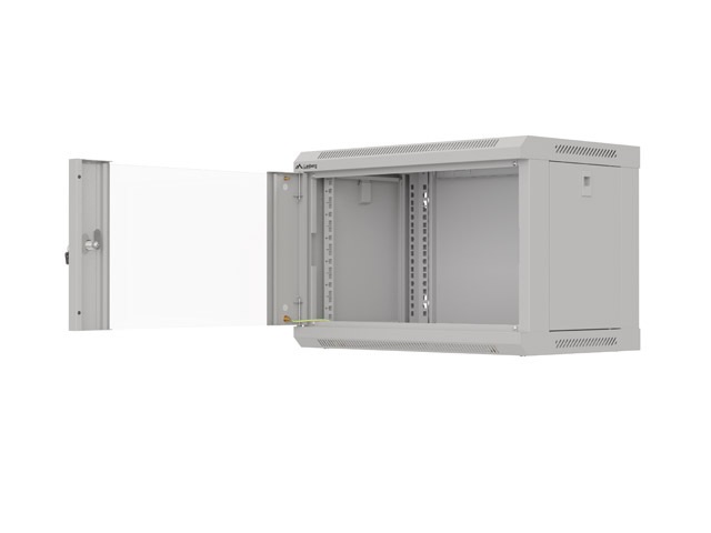 Lanberg WF03-5306-10S 19" 6U SZÉL:540mm MÉLY:350mm MAG:370mm lapraszerelt üvegajtós szürke fali rack szekrény