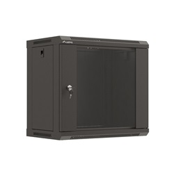 Lanberg WF03-5309-10B 19" 9U SZÉL:540mm MÉLY:350mm MAG:500mm lapraszerelt üvegajtós fekete fali rack szekrény