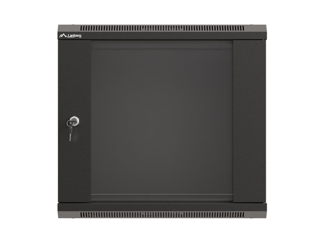 Lanberg WF03-5309-10B 19" 9U SZÉL:540mm MÉLY:350mm MAG:500mm lapraszerelt üvegajtós fekete fali rack szekrény