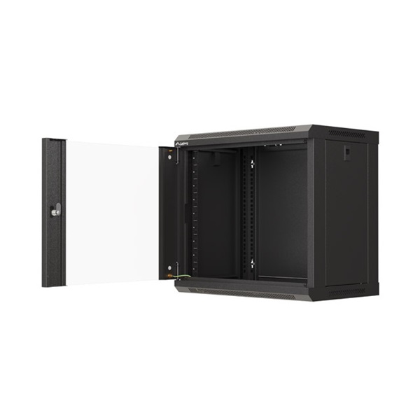 Lanberg WF03-5309-10B 19" 9U SZÉL:540mm MÉLY:350mm MAG:500mm lapraszerelt üvegajtós fekete fali rack szekrény