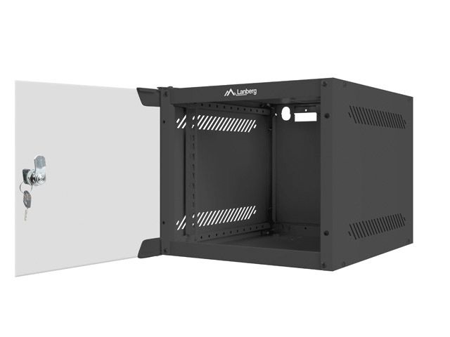Lanberg WF10-2304-10B 10" 4U SZÉL:280mm MÉLY:310mm MAG:247mm lapraszerelt üvegajtós fekete fali rack szekrény