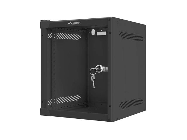Lanberg WF10-2306-10B 10" 6U SZÉL:280mm MÉLY:310mm MAG:336mm lapraszerelt üvegajtós fekete fali rack szekrény