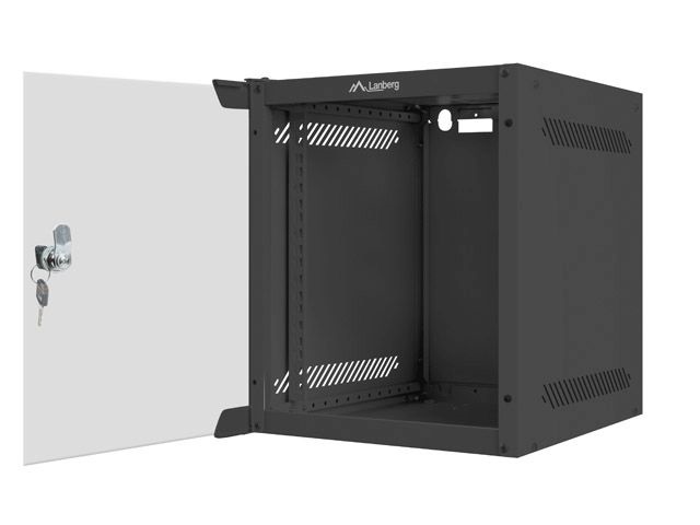 Lanberg WF10-2306-10B 10" 6U SZÉL:280mm MÉLY:310mm MAG:336mm lapraszerelt üvegajtós fekete fali rack szekrény