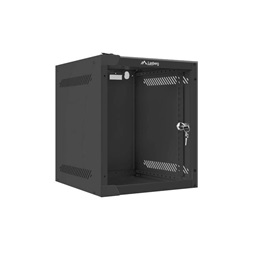 Lanberg WF10-2306-10B 10" 6U SZÉL:280mm MÉLY:310mm MAG:336mm lapraszerelt üvegajtós fekete fali rack szekrény