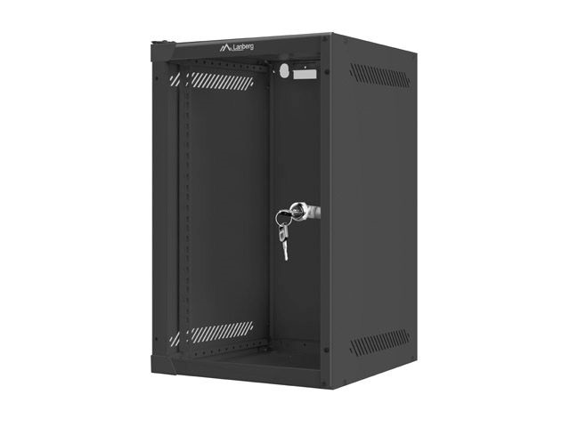Lanberg WF10-2309-10B 10" 9U SZÉL:280mm MÉLY:310mm MAG:469mm lapraszerelt üvegajtós fekete fali rack szekrény