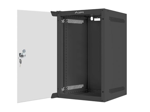 Lanberg WF10-2309-10B 10" 9U SZÉL:280mm MÉLY:310mm MAG:469mm lapraszerelt üvegajtós fekete fali rack szekrény