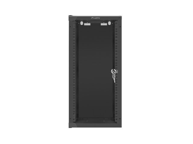Lanberg WF10-2312-10B 10" 12U SZÉL:280mm MÉLY:310mm MAG:603mm lapraszerelt üvegajtós fekete fali rack szekrény