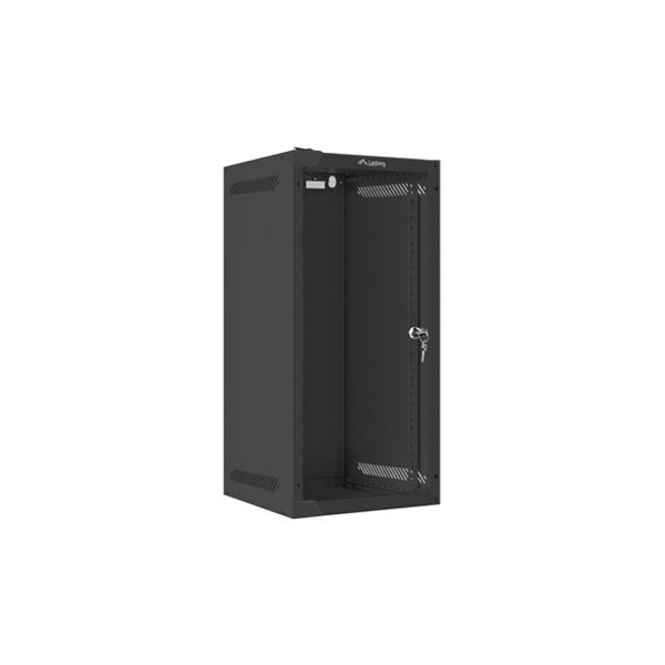 Lanberg WF10-2312-10B 10" 12U SZÉL:280mm MÉLY:310mm MAG:603mm lapraszerelt üvegajtós fekete fali rack szekrény