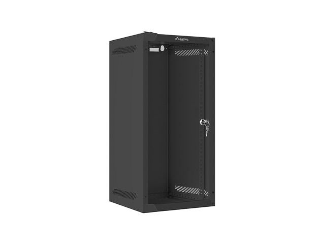 Lanberg WF10-2312-10B 10" 12U SZÉL:280mm MÉLY:310mm MAG:603mm lapraszerelt üvegajtós fekete fali rack szekrény