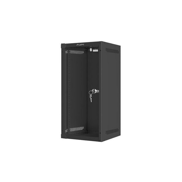 Lanberg WF10-2312-10B 10" 12U SZÉL:280mm MÉLY:310mm MAG:603mm lapraszerelt üvegajtós fekete fali rack szekrény