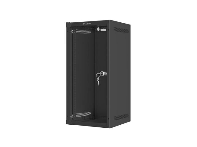 Lanberg WF10-2312-10B 10" 12U SZÉL:280mm MÉLY:310mm MAG:603mm lapraszerelt üvegajtós fekete fali rack szekrény
