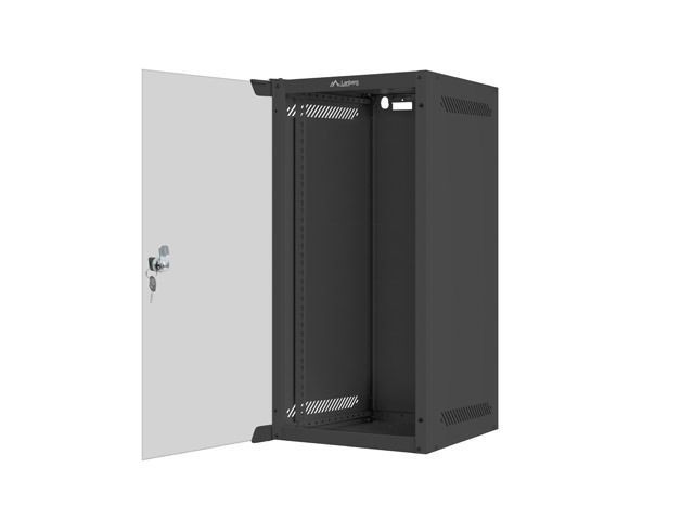 Lanberg WF10-2312-10B 10" 12U SZÉL:280mm MÉLY:310mm MAG:603mm lapraszerelt üvegajtós fekete fali rack szekrény