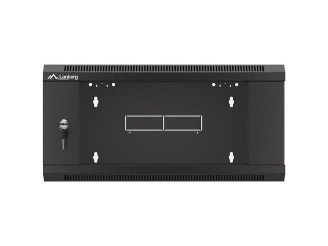 Lanberg WFFA-5604-10B 19" 4U SZÉL:570mm MÉLY:600mm MAG:277mm lapraszerelt üvegajtós fekete fali rack szekrény