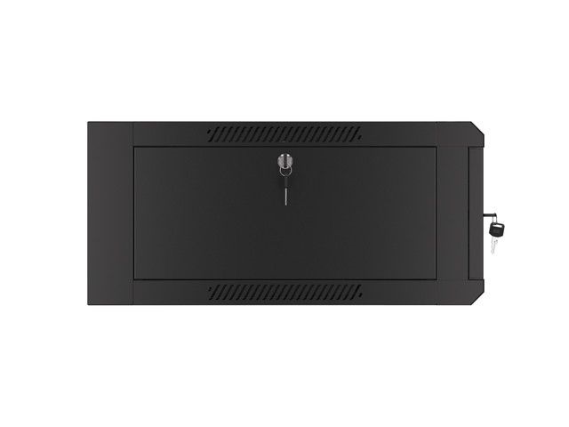Lanberg WFFA-5604-10B 19" 4U SZÉL:570mm MÉLY:600mm MAG:277mm lapraszerelt üvegajtós fekete fali rack szekrény
