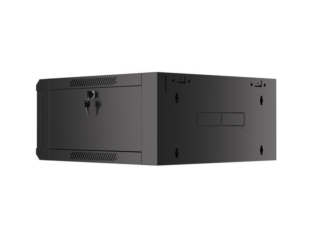 Lanberg WFFA-5604-10B 19" 4U SZÉL:570mm MÉLY:600mm MAG:277mm lapraszerelt üvegajtós fekete fali rack szekrény