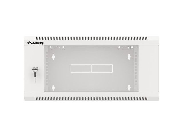 Lanberg WFFA-5604-10S 19" 4U SZÉL:570mm MÉLY:600mm MAG:277mm lapraszerelt üvegajtós szürke fali rack szekrény