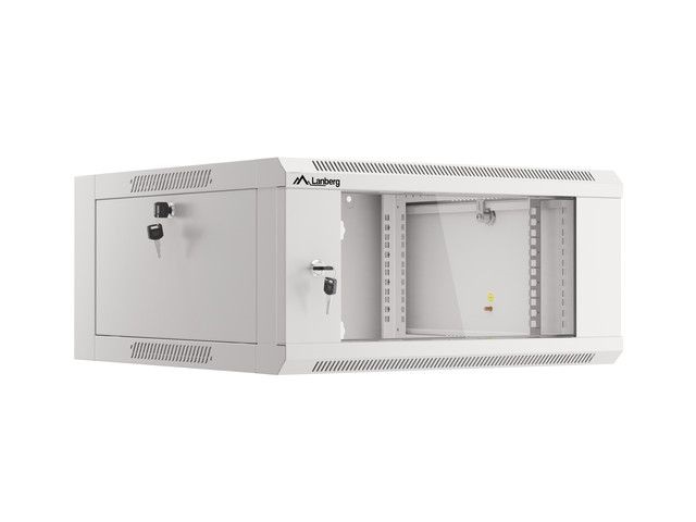 Lanberg WFFA-5604-10S 19" 4U SZÉL:570mm MÉLY:600mm MAG:277mm lapraszerelt üvegajtós szürke fali rack szekrény