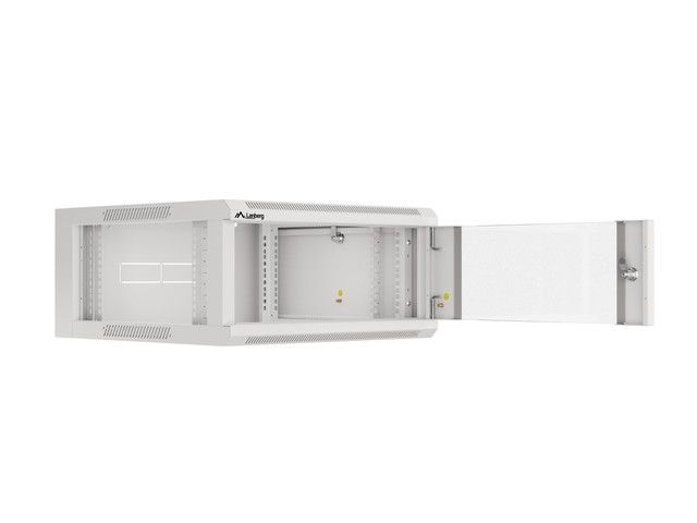 Lanberg WFFA-5604-10S 19" 4U SZÉL:570mm MÉLY:600mm MAG:277mm lapraszerelt üvegajtós szürke fali rack szekrény