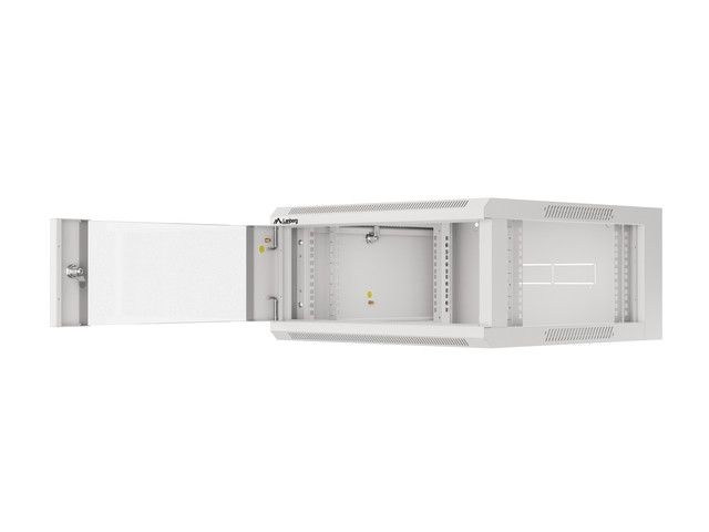 Lanberg WFFA-5604-10S 19" 4U SZÉL:570mm MÉLY:600mm MAG:277mm lapraszerelt üvegajtós szürke fali rack szekrény