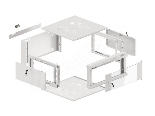 Lanberg WFFA-5604-10S 19" 4U SZÉL:570mm MÉLY:600mm MAG:277mm lapraszerelt üvegajtós szürke fali rack szekrény