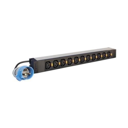 Legrand 646815 19"/1U PDU elosztósor 16A 12xC13 reteszelhető aljzat ipari-3P+N+F 3m csatlakozódugóval