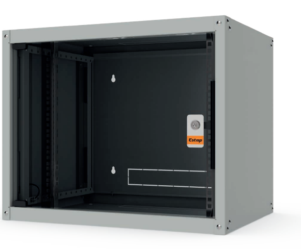 Legrand EVO4U6060 19" 4U SZÉL:600 MÉLY:600 MAG:270 szürke egyrészes, üvegajtós komplett fali rack szekrény Evoline