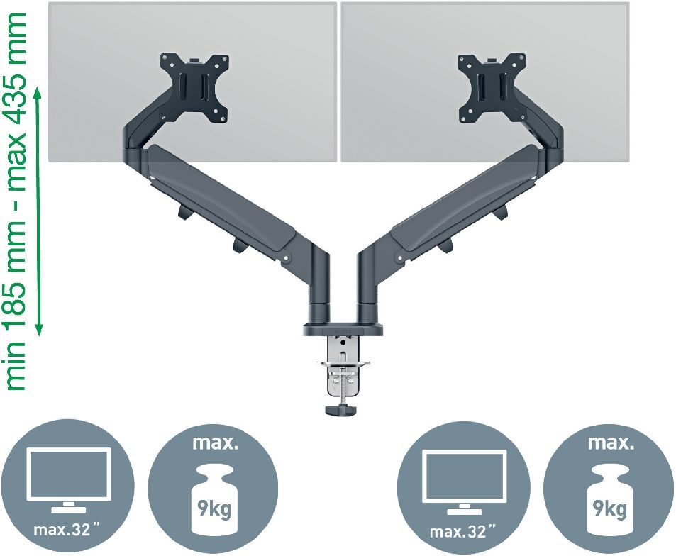 Leitz Ergo Dual  fekete helytakarékos monitorkar két monitorhoz