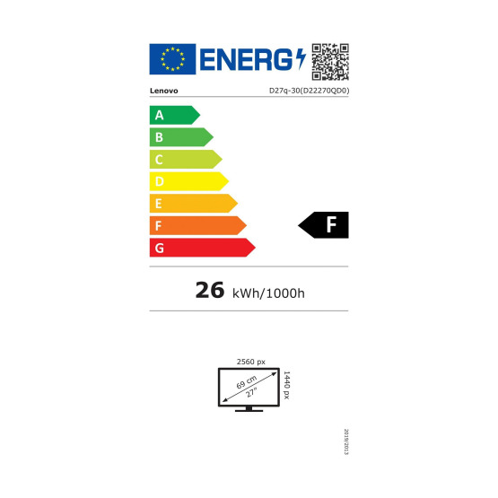 Lenovo 27" D27q-30 QHD VA HDMI/DP monitor