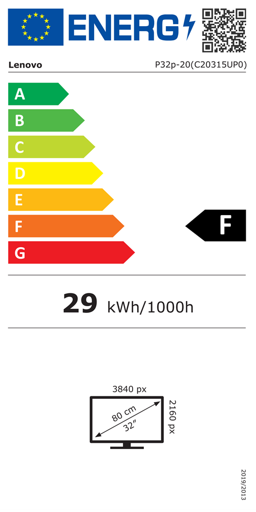 Lenovo 32" ThinkVision P32p-20 UHD IPS USB/HDMI/DP/Thunberbol monitor