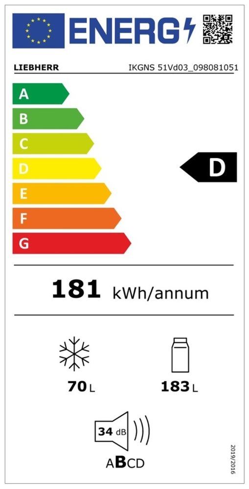Liebherr IKGNS 51Vd03 fehér, alulfagyasztós, beépíthető, Hűtő:183L, Fagyasztó:70L, No frost hűtőszekrény